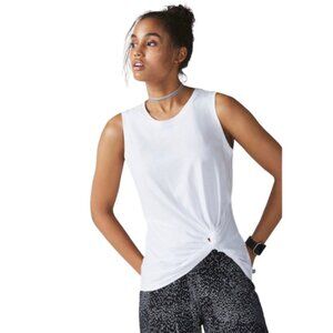 Women's S Fabletics Hera Muscle Tee White Cotton Jersey Knotted Detail
